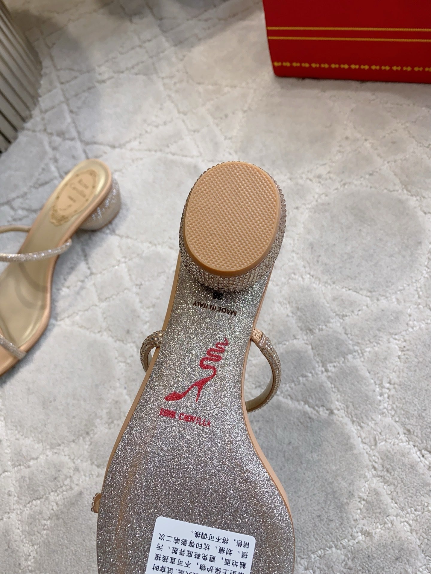 RENE CAOVILLA 26S HIGH-HEELED SANDALS 45 MM IN BEIGE LAMBSKIN