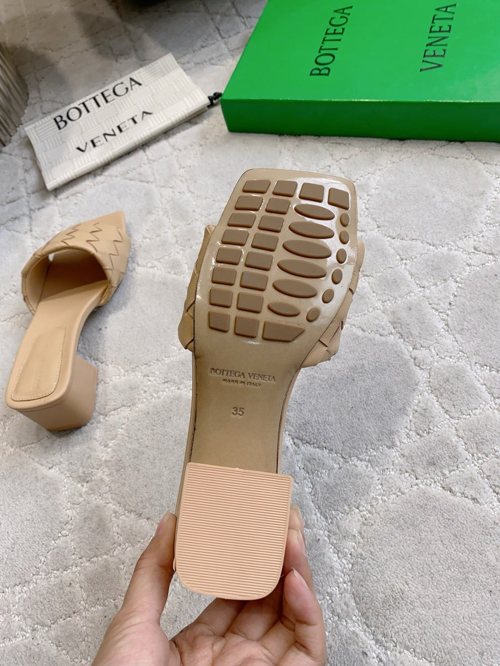 BOTTEGA VENETA 26S SQUARE-TOE HIGH-HEEL SANDALS 50 MM IN BEIGE LAMBSKIN