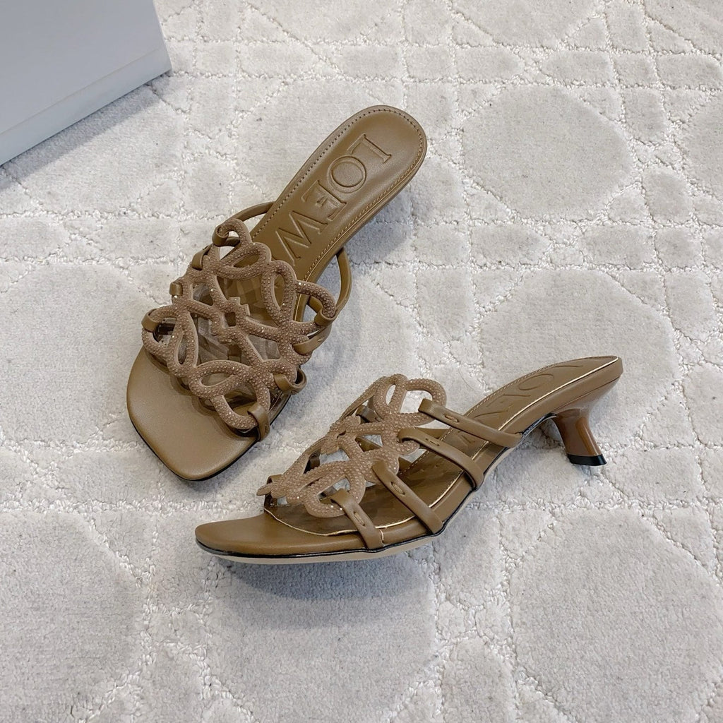LOEWE 26S HIGH HEEL SANDALS IN BROWN CALFSKIN