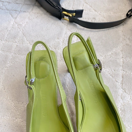 JACQUEMUS 26S SLINGBACK HEELS 85 MM IN GREEN CALFSKIN
