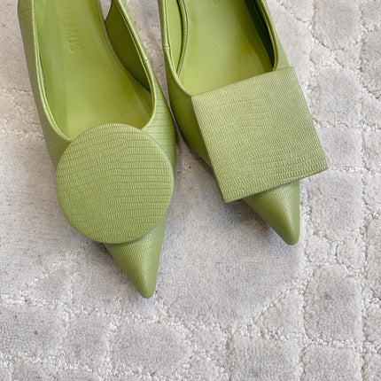 JACQUEMUS 26S SLINGBACK HEELS 85 MM IN GREEN CALFSKIN