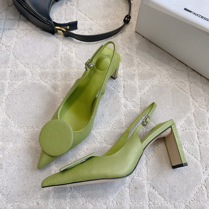 JACQUEMUS 26S SLINGBACK HEELS 85 MM IN GREEN CALFSKIN