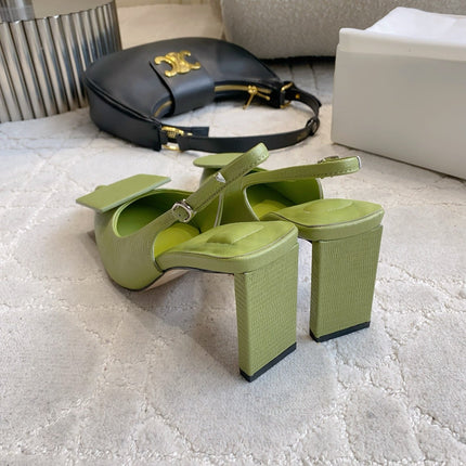 JACQUEMUS 26S SLINGBACK HEELS 85 MM IN GREEN CALFSKIN