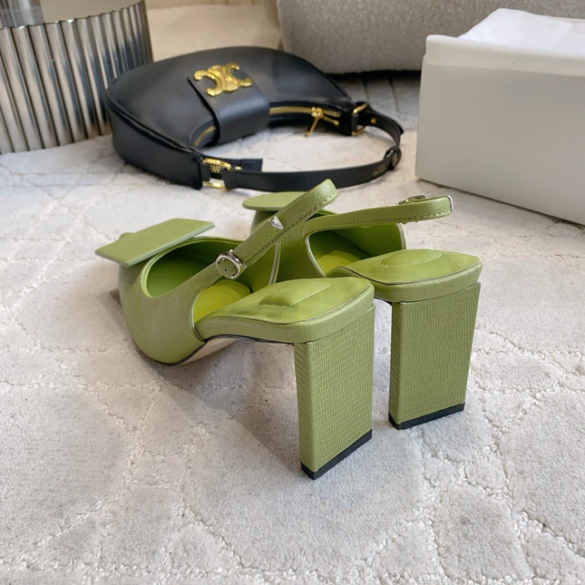JACQUEMUS 26S SLINGBACK HEELS 85 MM IN GREEN CALFSKIN