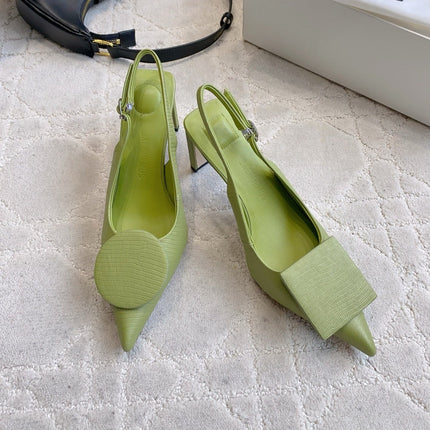 JACQUEMUS 26S SLINGBACK HEELS 85 MM IN GREEN CALFSKIN