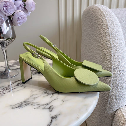 JACQUEMUS 26S SLINGBACK HEELS 85 MM IN GREEN CALFSKIN