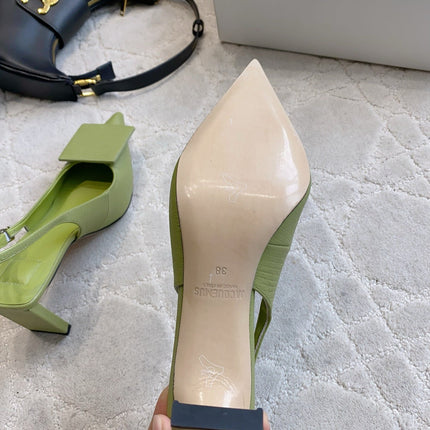 JACQUEMUS 26S SLINGBACK HEELS 85 MM IN GREEN CALFSKIN
