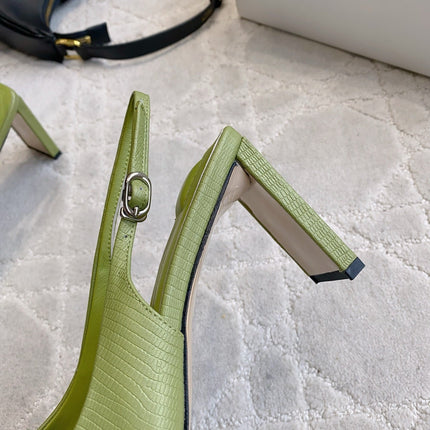 JACQUEMUS 26S SLINGBACK HEELS 85 MM IN GREEN CALFSKIN