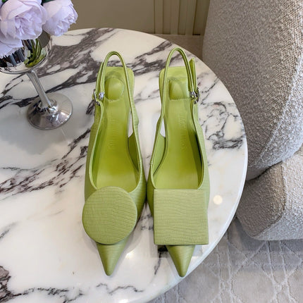 JACQUEMUS 26S SLINGBACK HEELS 85 MM IN GREEN CALFSKIN