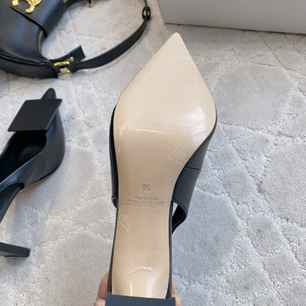 JACQUEMUS 26S SLINGBACK HEELS 85 MM IN BLACK SMOOTH CALFSKIN