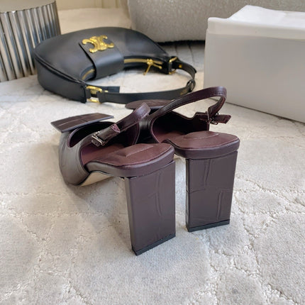JACQUEMUS 26S SLINGBACK HEELS 85 MM IN BURGUNDY BROWN CALFSKIN