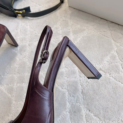 JACQUEMUS 26S SLINGBACK HEELS 85 MM IN BURGUNDY BROWN CALFSKIN