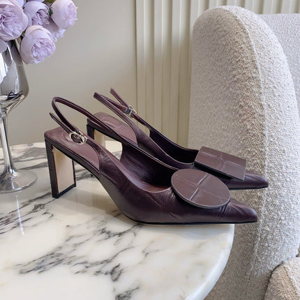 JACQUEMUS 26S SLINGBACK HEELS 85 MM IN BURGUNDY BROWN CALFSKIN