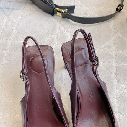 JACQUEMUS 26S SLINGBACK HEELS 85 MM IN BURGUNDY BROWN CALFSKIN