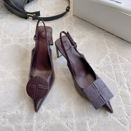 JACQUEMUS 26S SLINGBACK HEELS 85 MM IN BURGUNDY BROWN CALFSKIN