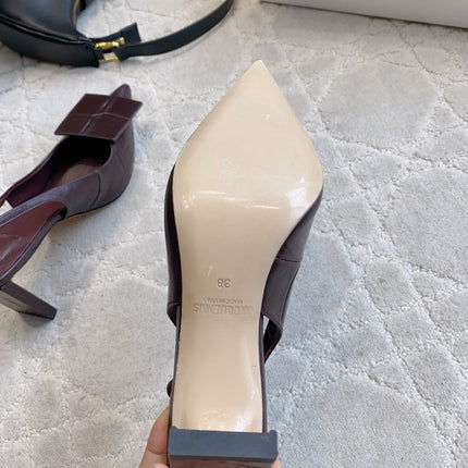 JACQUEMUS 26S SLINGBACK HEELS 85 MM IN BURGUNDY BROWN CALFSKIN