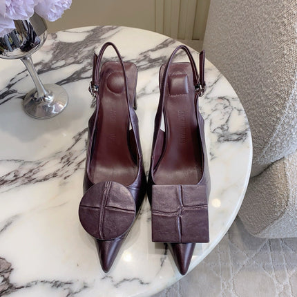 JACQUEMUS 26S SLINGBACK HEELS 85 MM IN BURGUNDY BROWN CALFSKIN