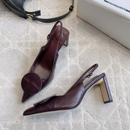 JACQUEMUS 26S SLINGBACK HEELS 85 MM IN BURGUNDY BROWN CALFSKIN