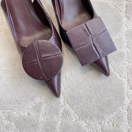 JACQUEMUS 26S SLINGBACK HEELS 85 MM IN BURGUNDY BROWN CALFSKIN