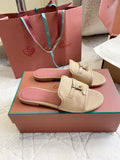 LP 26S SLIDES IN NUDE BEIGE CANVAS AND CALFSKIN
