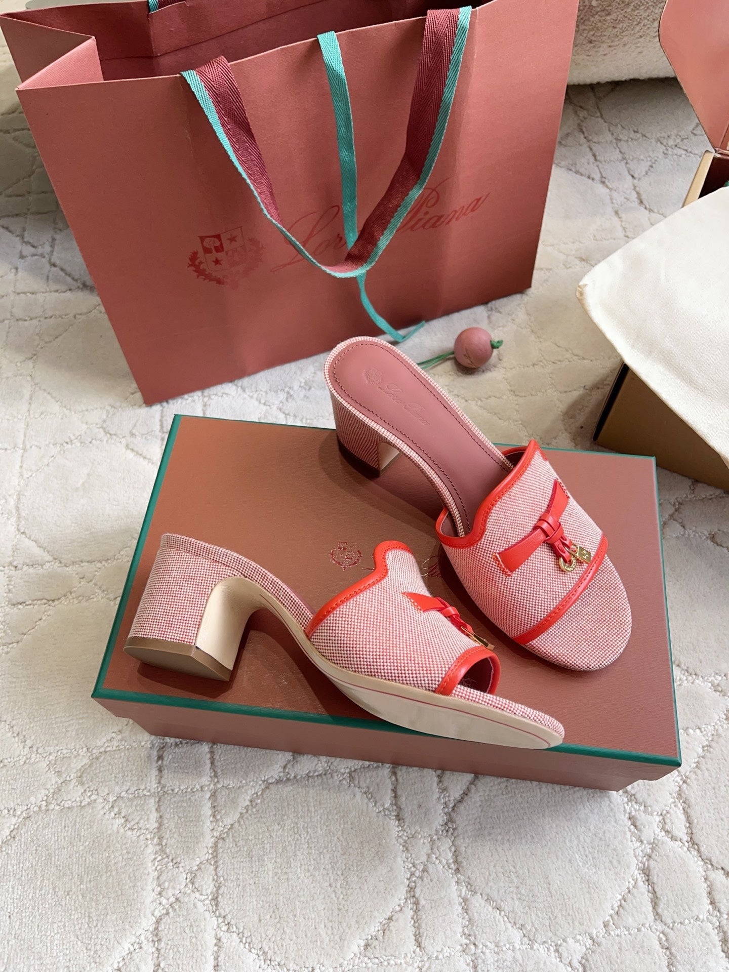 LP 26S HIGH HEEL SANDALS IN RED CANVAS AND CALFSKIN