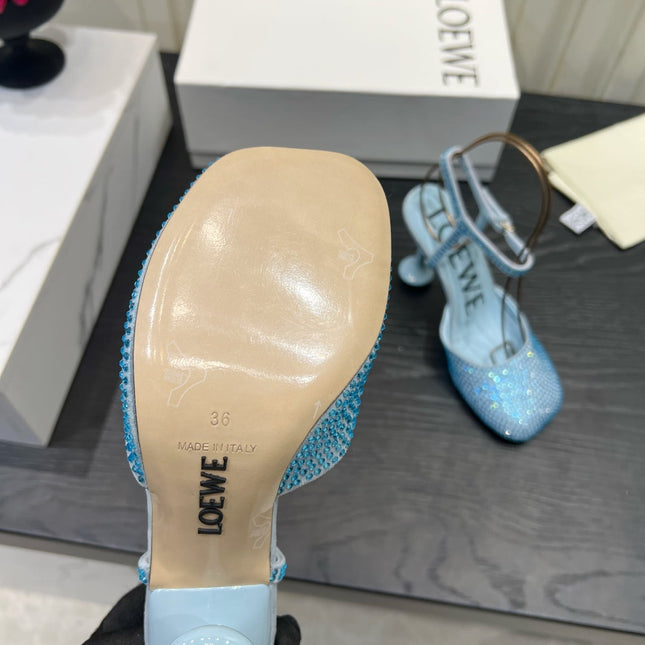 LOEWE 26S EMBELLISHED HIGH HEELS 60 MM IN LIGHT BLUE CALFSKIN