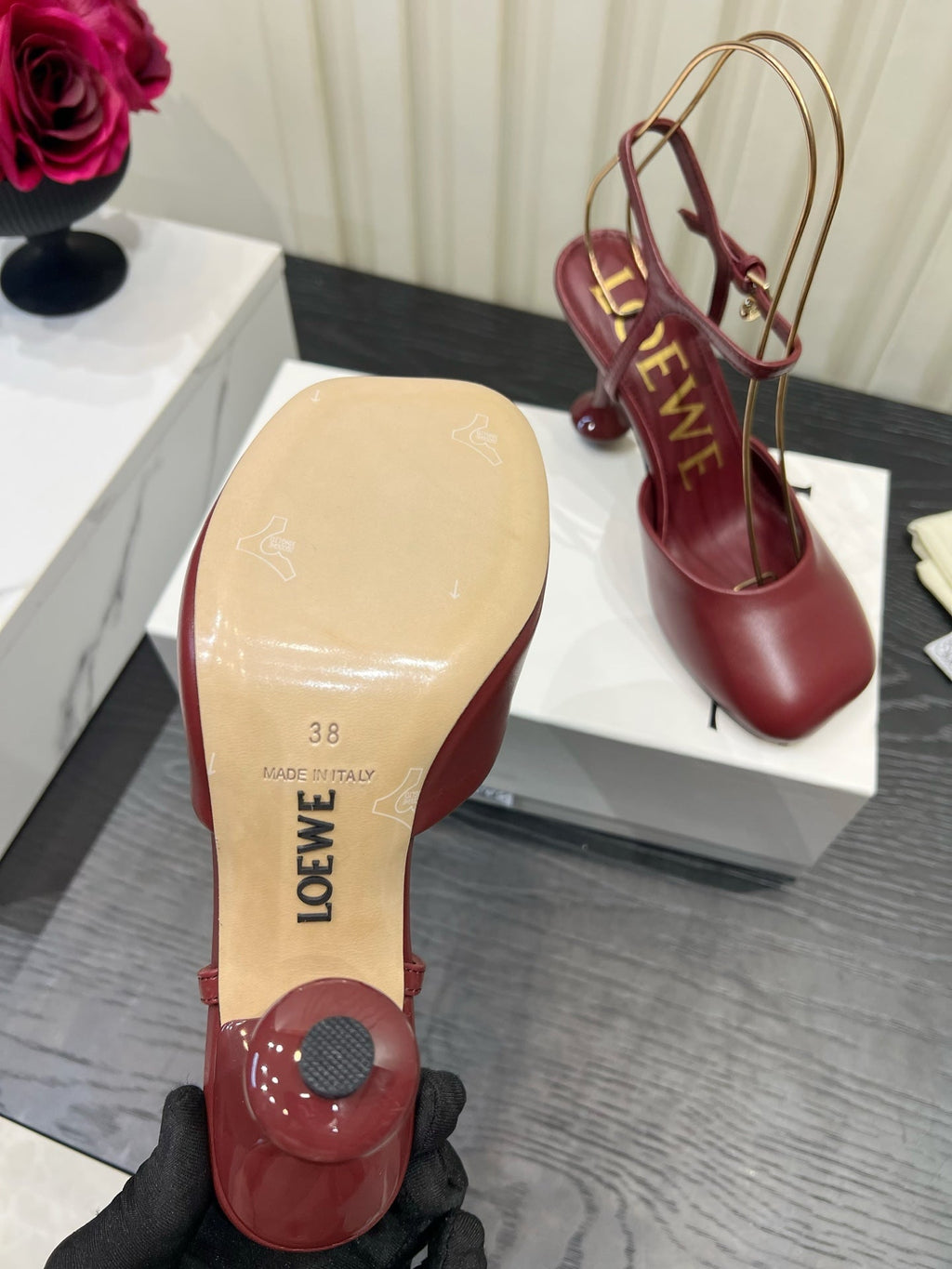 LOEWE 26S HIGH HEELS 60 MM IN RED CALFSKIN