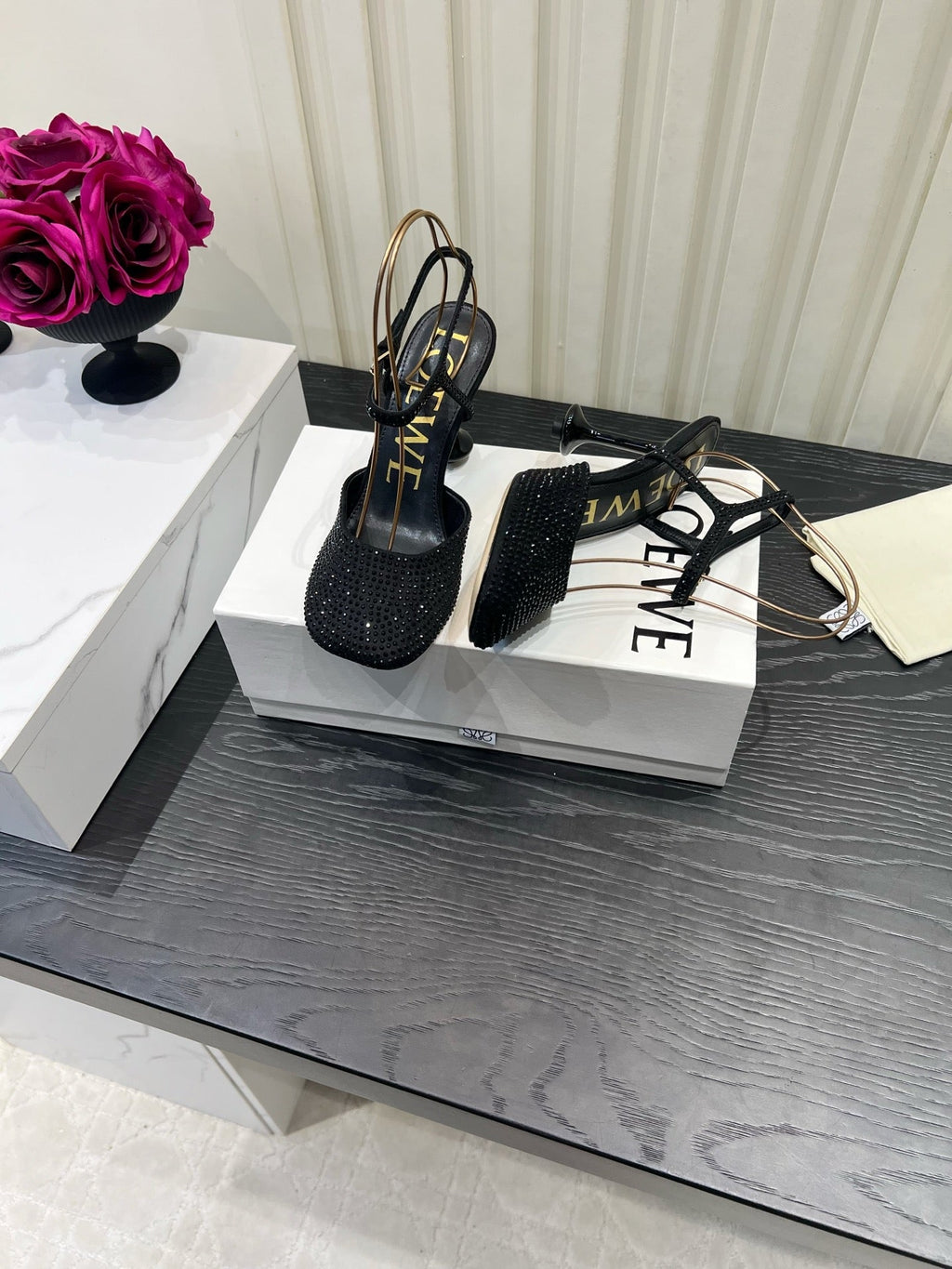 LOEWE 26S EMBELLISHED HIGH HEELS 60 MM IN BLACK CALFSKIN