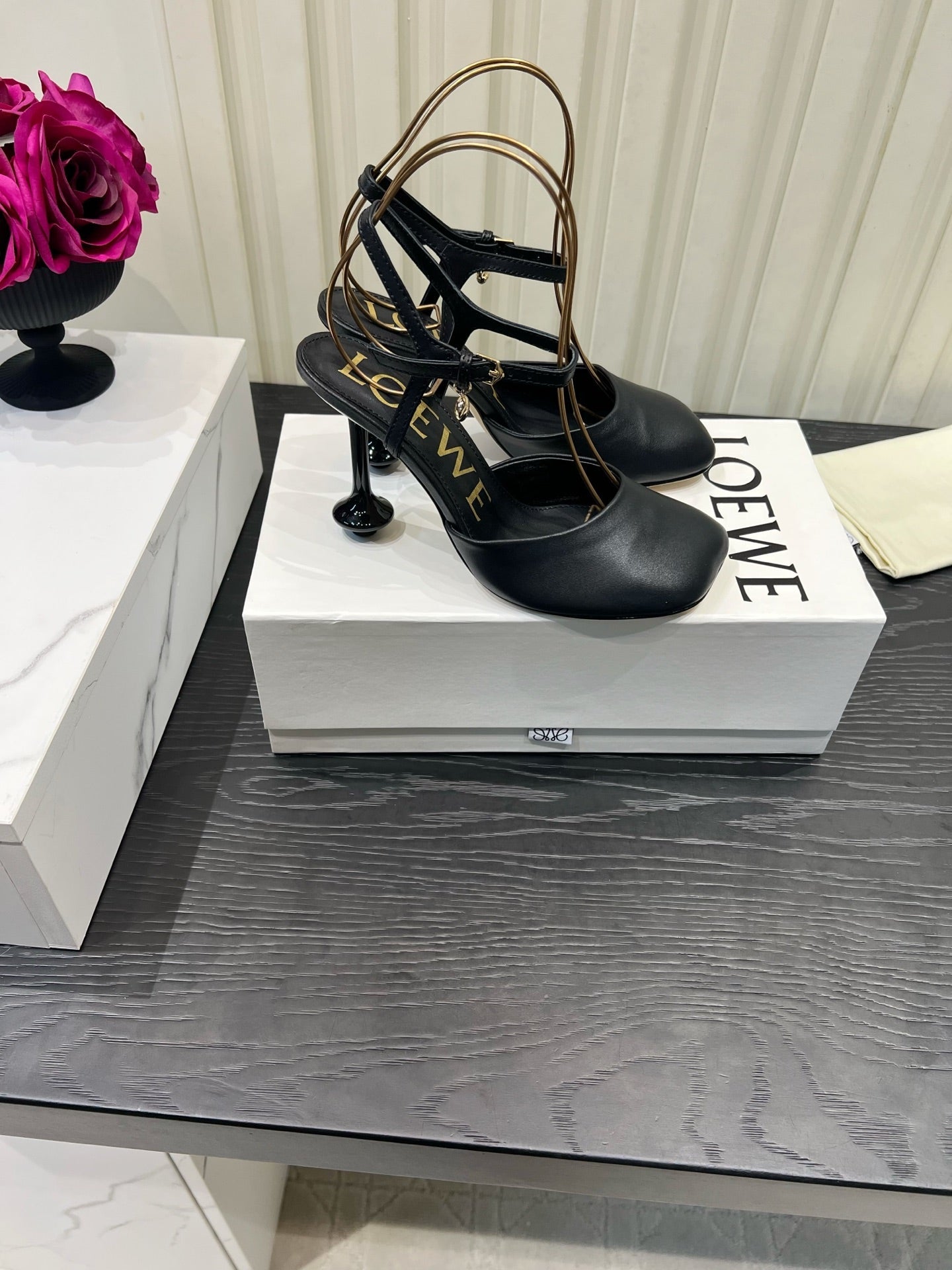 LOEWE 26S HIGH HEELS 60 MM IN BLACK CALFSKIN