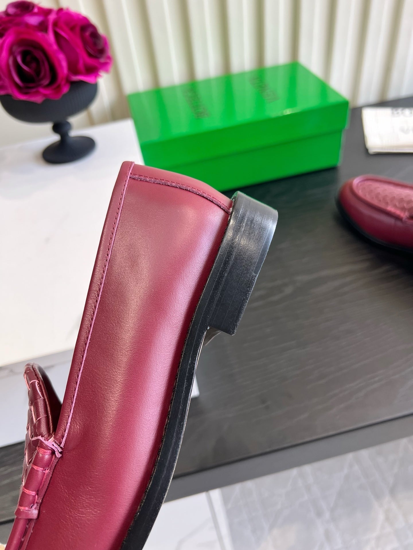 BOTTEGA VENETA 26S WOVEN LOAFERS IN DARK RED LAMBSKIN