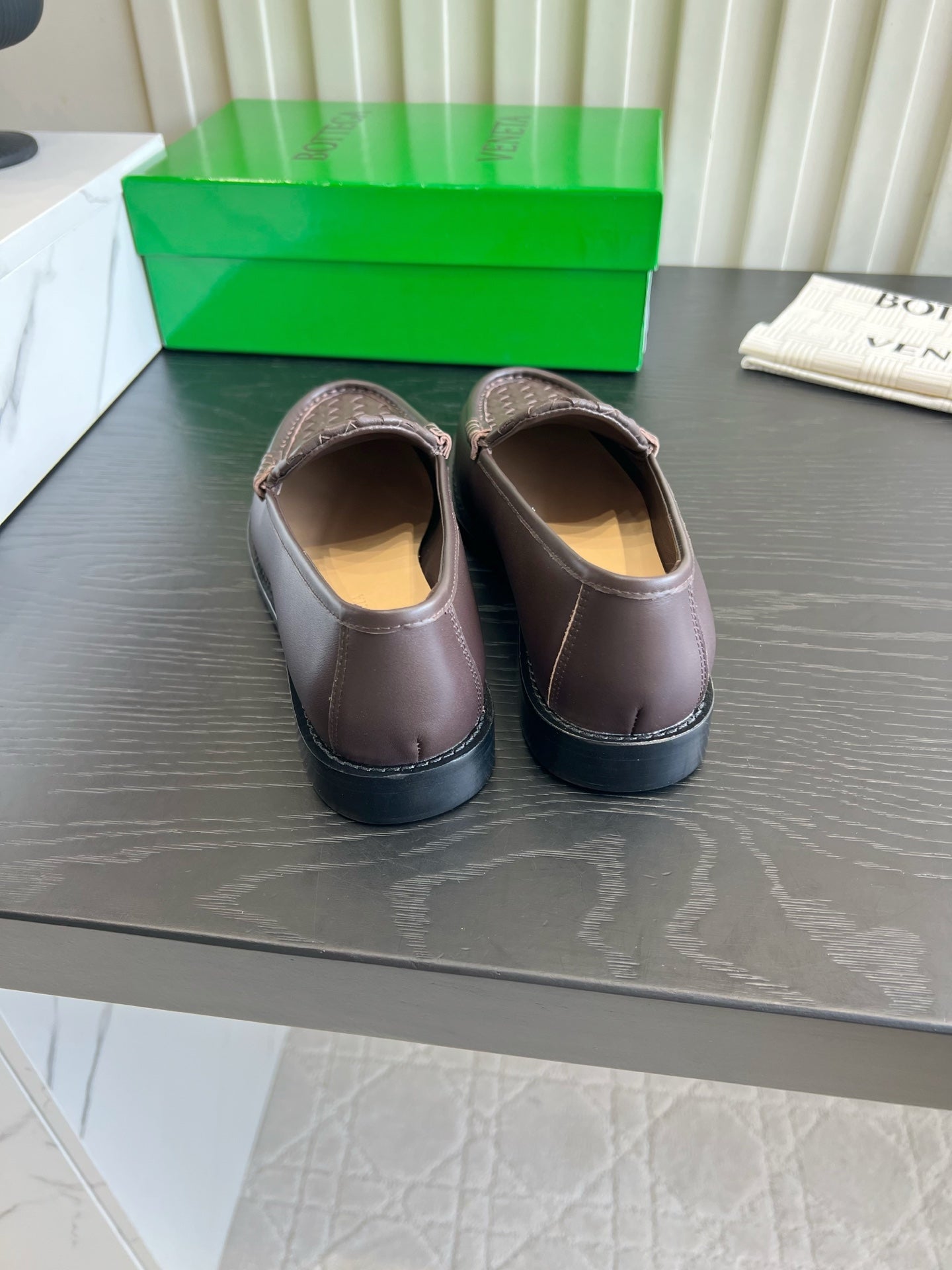 BOTTEGA VENETA 26S WOVEN LOAFERS IN DARK BROWN LAMBSKIN