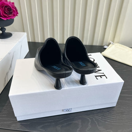 LOEWE 26S HEELED MULES IN BLACK CALFSKIN