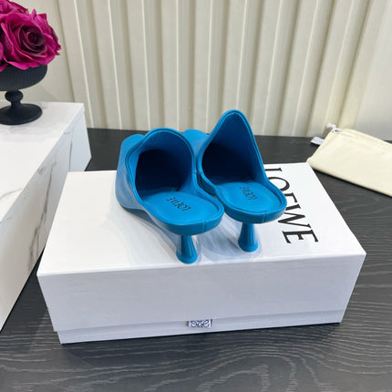 LOEWE 26S HEELED MULES IN BLUE CALFSKIN