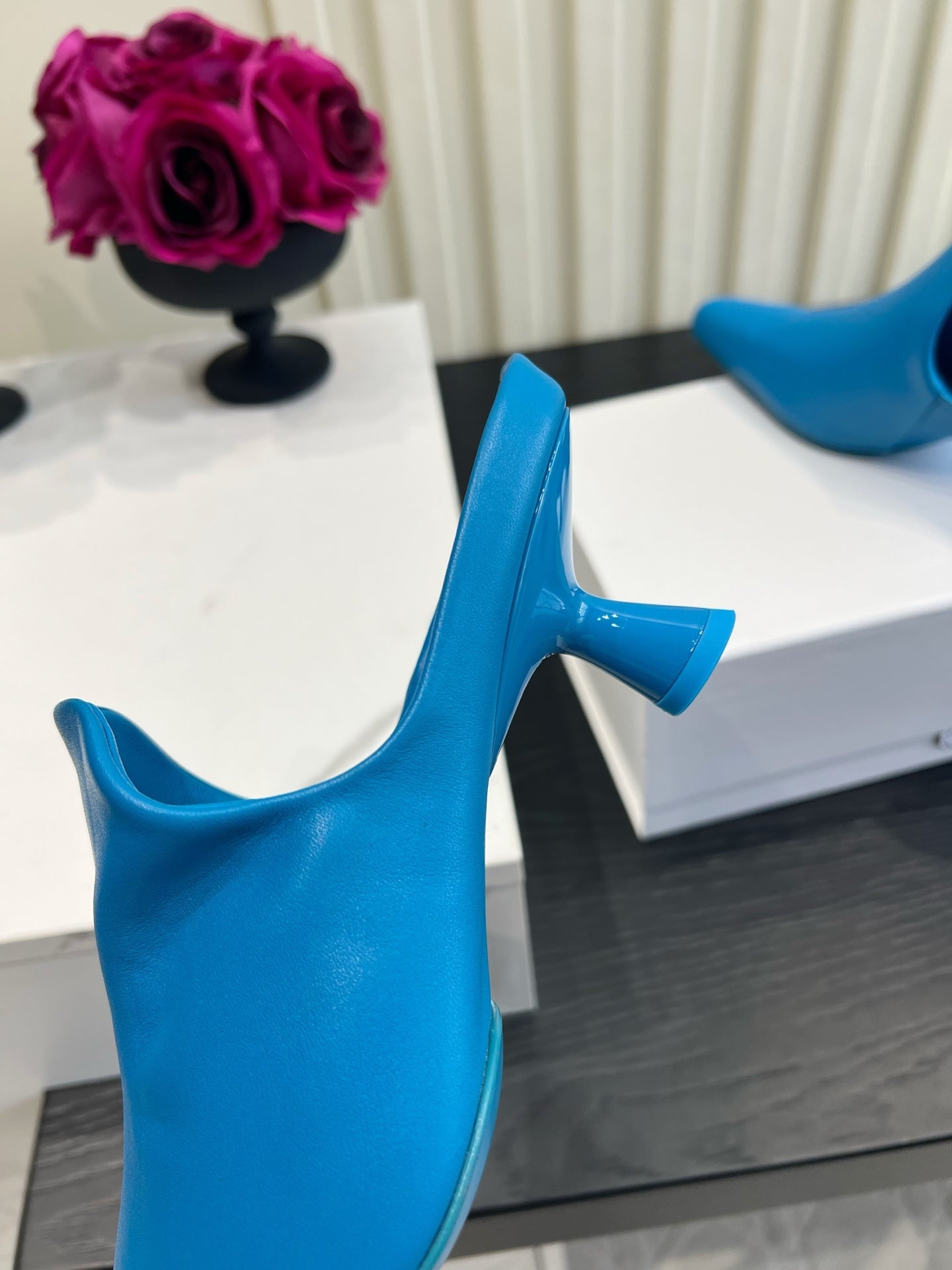 LOEWE 26S HEELED MULES IN BLUE CALFSKIN