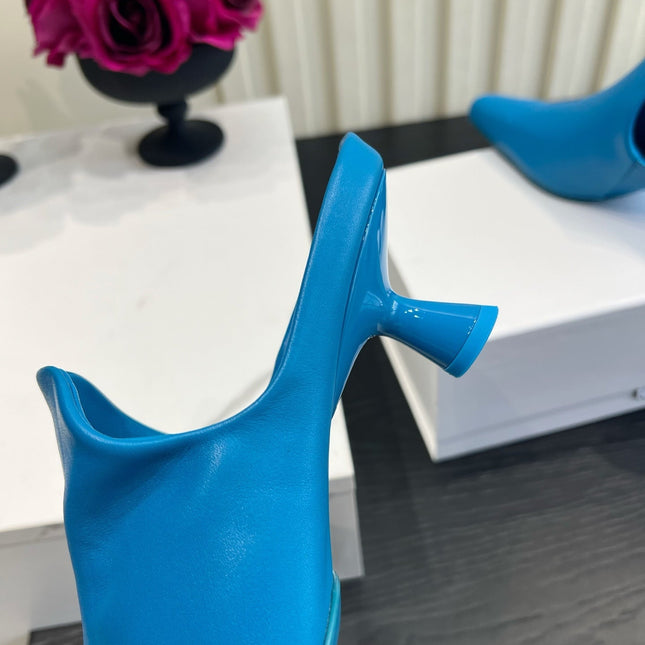 LOEWE 26S HEELED MULES IN BLUE CALFSKIN