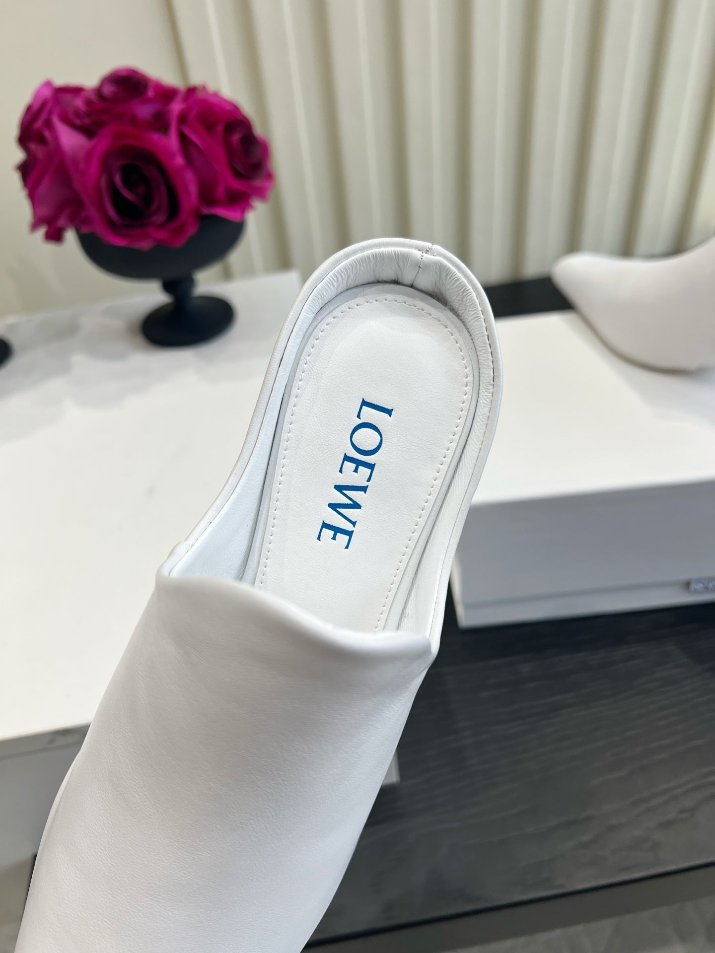 LOEWE 26S HEELED MULES IN WHITE CALFSKIN