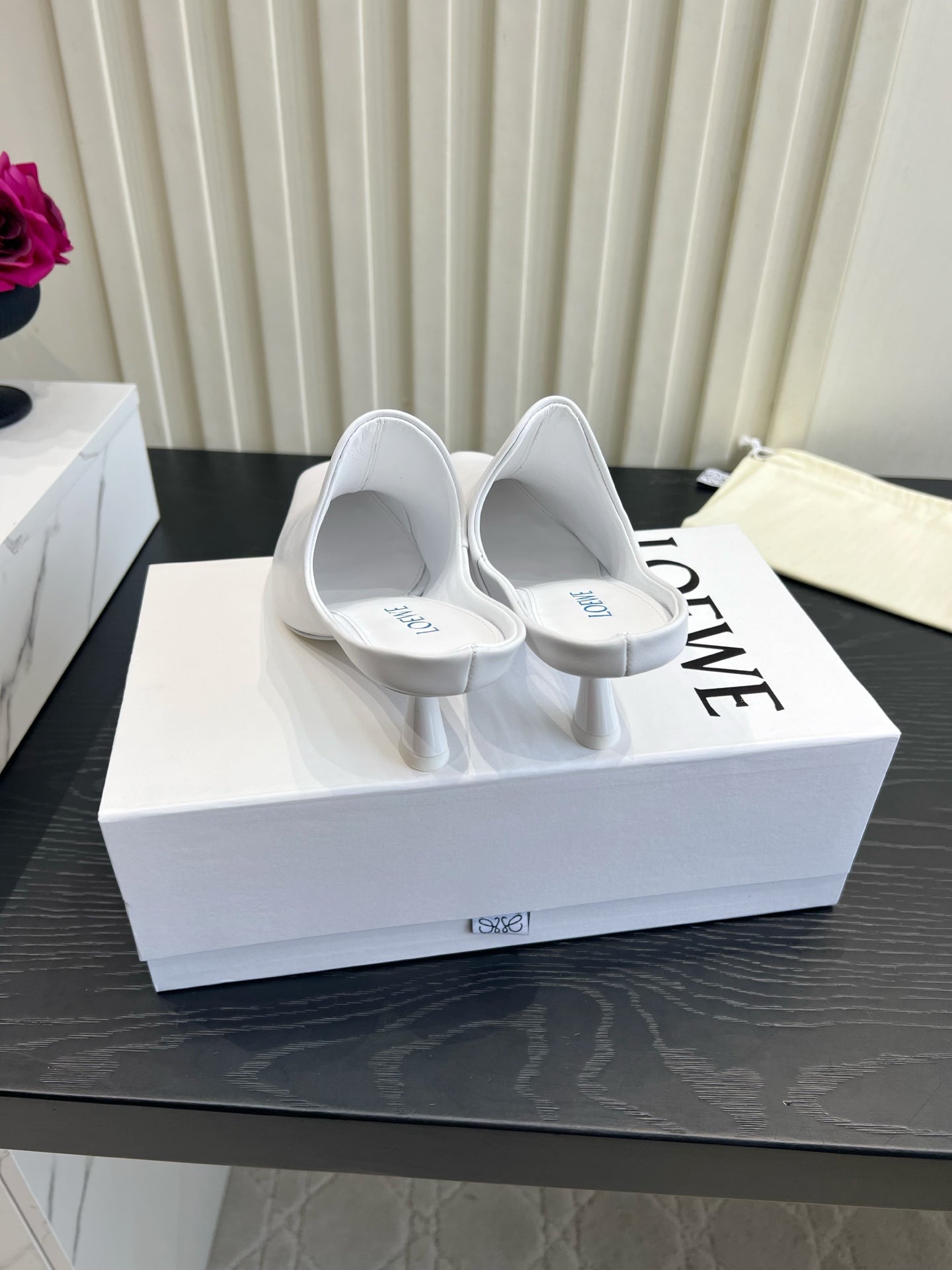 LOEWE 26S HEELED MULES IN WHITE CALFSKIN