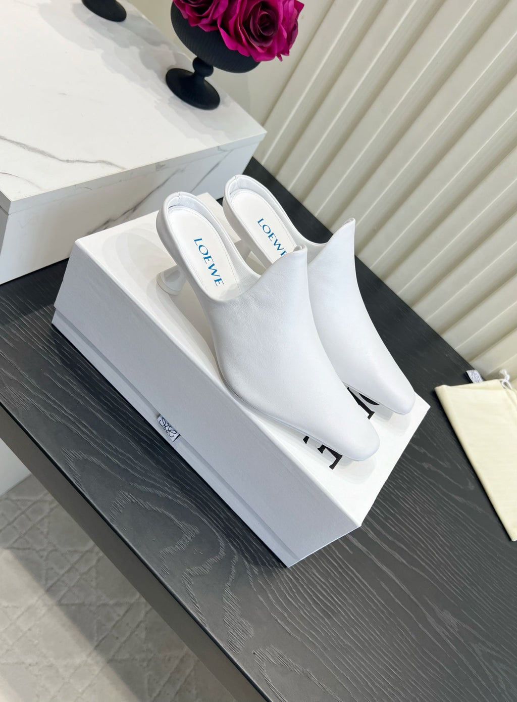 LOEWE 26S HEELED MULES IN WHITE CALFSKIN