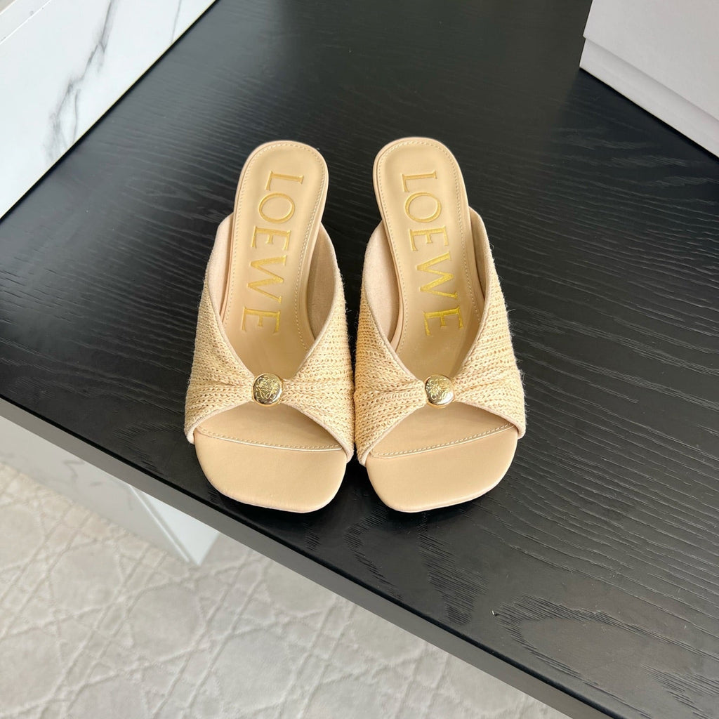LOEWE 26S HIGH-HEEL SANDALS 45 MM IN BEIGE RAFFIA AND LAMBSKIN