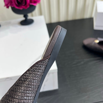 LOEWE 26S SANDALS IN DARK BROWN RAFFIA AND LAMBSKIN
