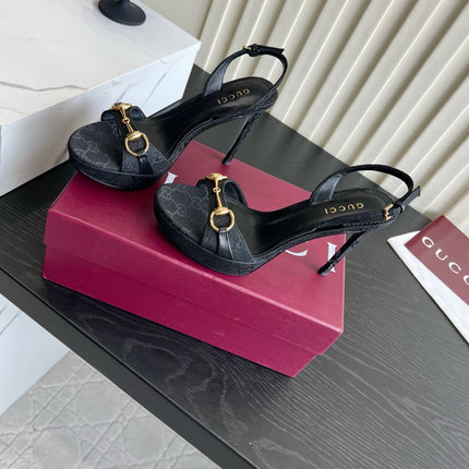 GUCCI 26S HORSEBIT GG SANDALS 105 MM IN BLACK CANVAS