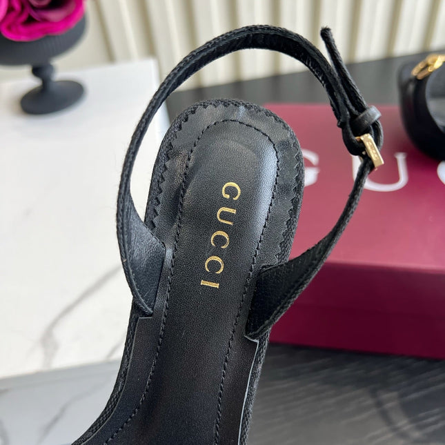 GUCCI 26S HORSEBIT GG SANDALS 105 MM IN BLACK CANVAS