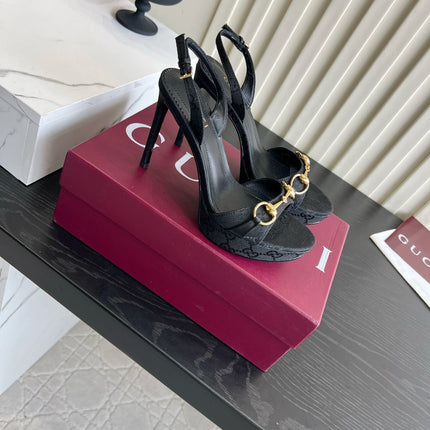 GUCCI 26S HORSEBIT GG SANDALS 105 MM IN BLACK CANVAS