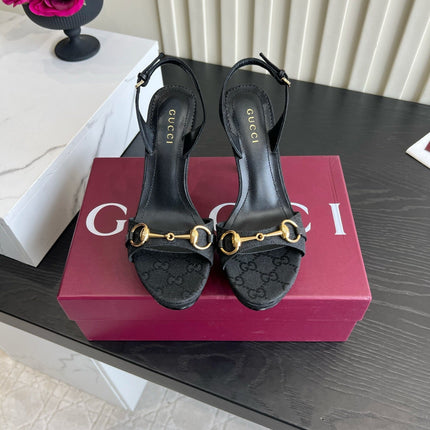 GUCCI 26S HORSEBIT GG SANDALS 105 MM IN BLACK CANVAS