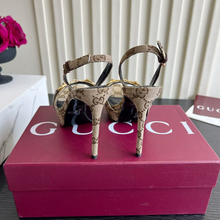 GUCCI 26S HORSEBIT GG SANDALS 105 MM IN BEIGE CANVAS