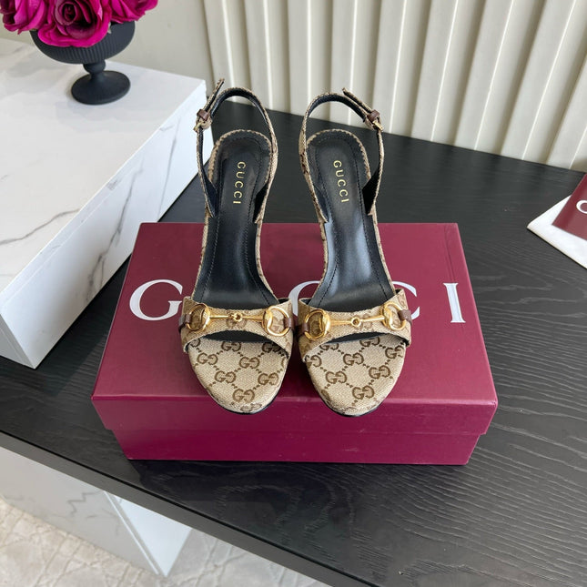 GUCCI 26S HORSEBIT GG SANDALS 105 MM IN BEIGE CANVAS