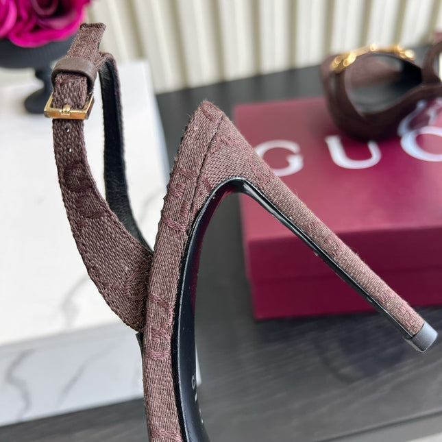 GUCCI 26S HORSEBIT GG SANDALS 105 MM IN DARK BROWN CANVAS