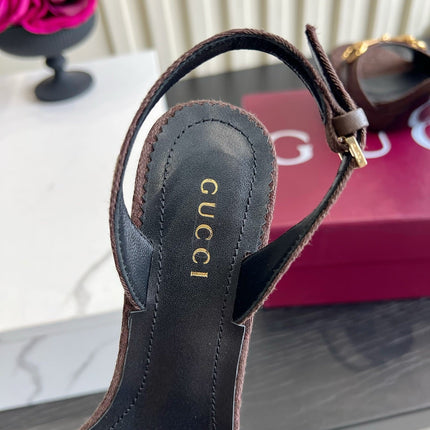 GUCCI 26S HORSEBIT GG SANDALS 105 MM IN DARK BROWN CANVAS