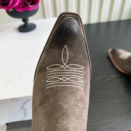 CELINE 26S ANKLE COWBOY BOOTS IN DARK BROWN SUEDE POINTED TOE