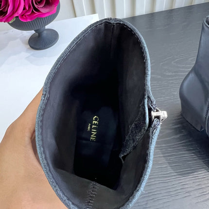 CELINE 26S ANKLE COWBOY BOOTS IN BLACK CALFSKIN POINTED TOE